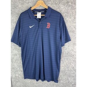 Boston Redsox Shirt Mens Large Striped MLB Baseball Polo Nike Dri-fit Blue